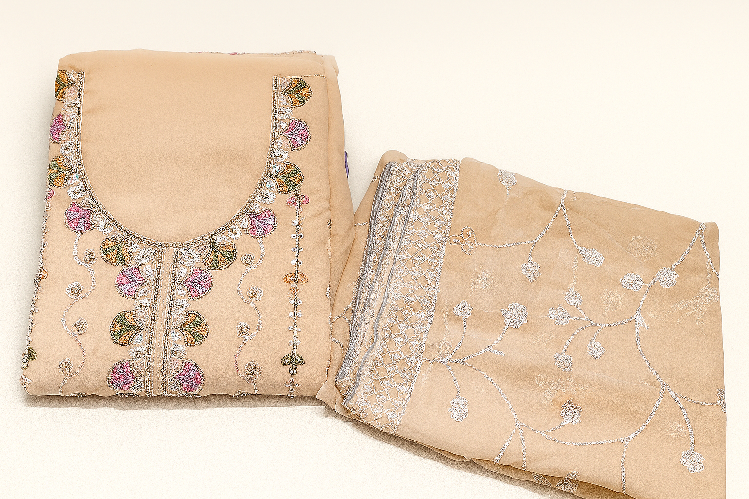 Baby Pink Embroidered Organza Pakistani Unstitched Suit Set